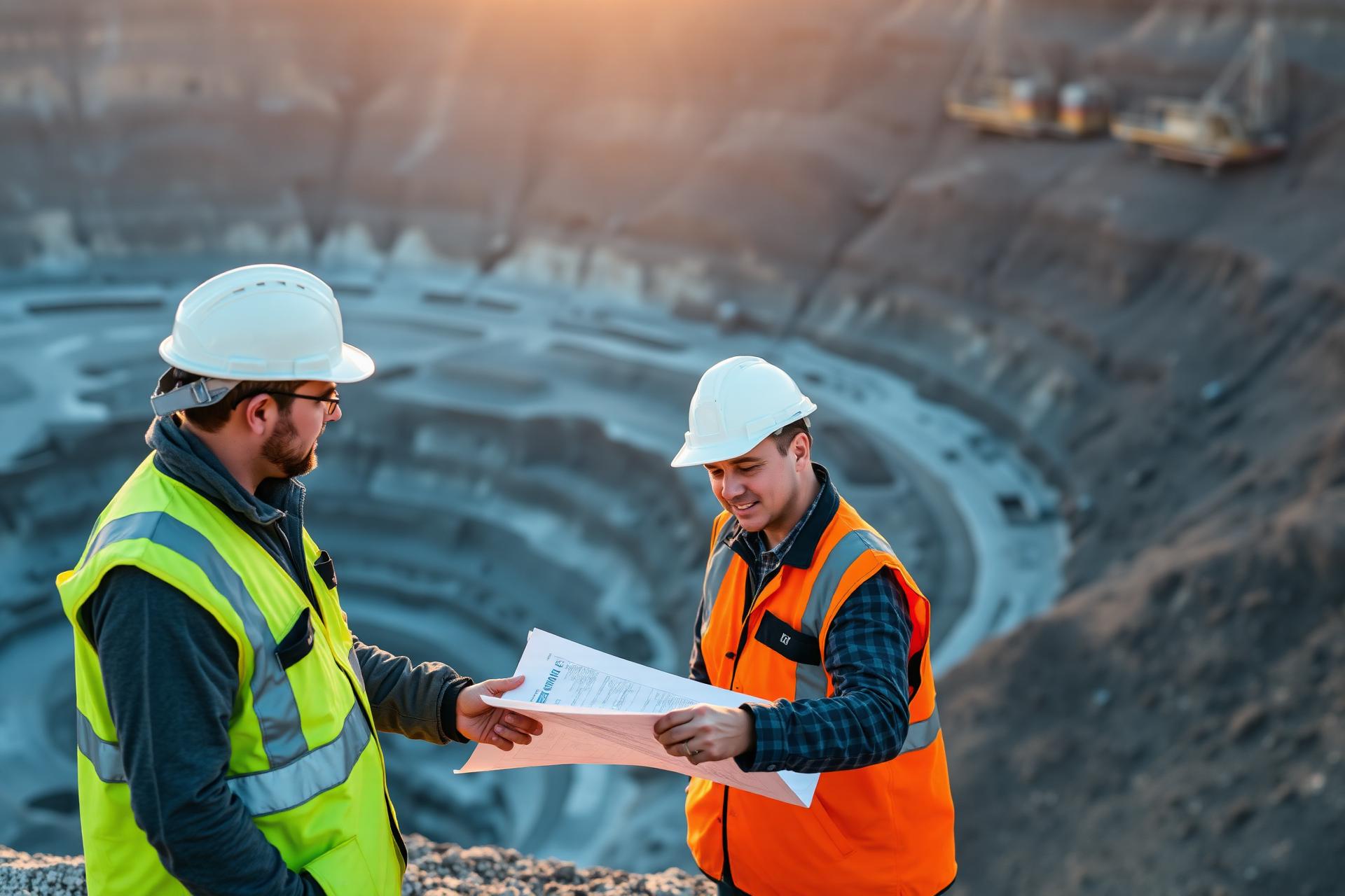Aerial view of an open-pit mine at golden hour